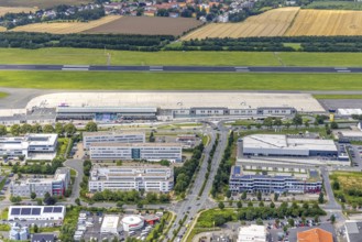 Aerial photograph, Dortmund Airport with new Porsche Centre, Natorp, Holzwickede, Ruhr area, North