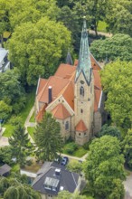 Aerial view, Protestant Church Am Markt, Freiberg, Holzwickede, Ruhr area, North Rhine-Westphalia,