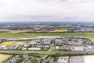 Aerial photograph, Dortmund Airport with new Porsche Centre, Natorp, Holzwickede, Ruhr area, North