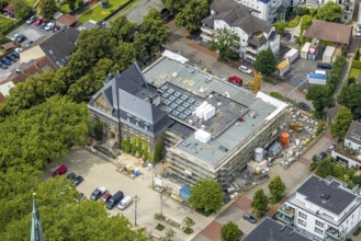 Aerial view, town hall Holzwickede, construction site and extension of the city administration,