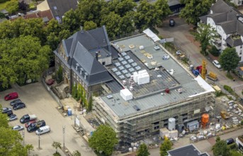 Aerial view, town hall Holzwickede, construction site and extension of the city administration,