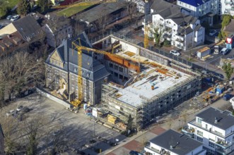 Aerial view, holzwickede construction site municipal administration, near protestant church Am