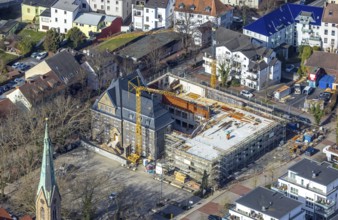 Aerial view, holzwickede construction site municipal administration, near protestant church Am