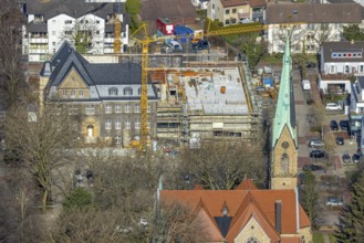 Aerial view, holzwickede construction site municipal administration, near protestant church Am