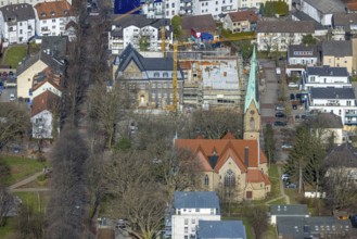 Aerial view, holzwickede construction site municipal administration, near protestant church Am