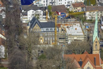 Aerial view, holzwickede construction site municipal administration, near protestant church Am