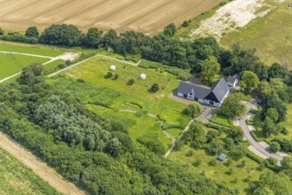 Aerial view, Emscherquellhof with source of the Emscher, Hohenleuchte, Holzwickede, Ruhr area,