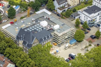 Aerial view, town hall Holzwickede, construction site and extension of the city administration,
