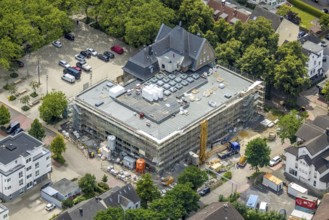 Aerial view, town hall Holzwickede, construction site and extension of the city administration,