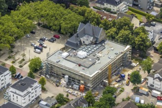 Aerial view, town hall Holzwickede, construction site and extension of the city administration,