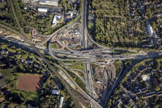Aerial view, construction site with tunnel construction at the motorway junction Herne of the A42