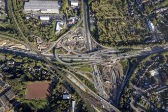 Aerial view, construction site with tunnel construction at the motorway junction Herne of the A42