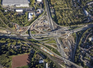 Aerial view, construction site with tunnel construction at the motorway junction Herne of the A42