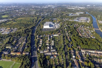Aerial view, Nordfrost logistics centre in the district of Unser Fritz in Herne, noise problems of