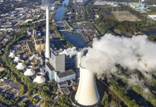 Aerial view, STEAG Herne combined heat and power plant with construction project gas and steam