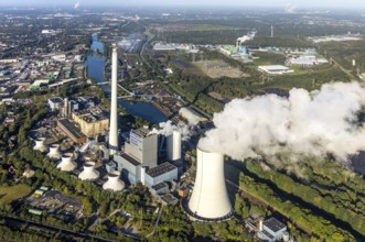Aerial view, STEAG Herne combined heat and power plant with construction project gas and steam