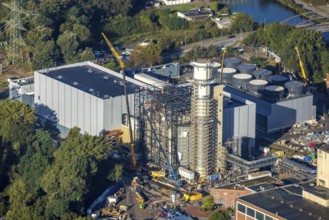 Aerial view, STEAG Herne CHP plant with construction project gas and steam power plant GuD Herne in