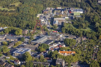 Aerial view, industrial area Wilhelmstraße with winding tower of the former Pluto colliery and