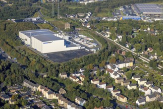 Aerial view, Nordfrost logistics centre in the district of Unser Fritz in Herne, noise problems of