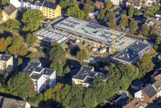 Aerial view, construction site with renovation and extension of the Claudius School in the Wanne