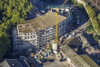 Aerial view, former Heitkamp villa, construction site and new building for flats at Heitkampsfeld