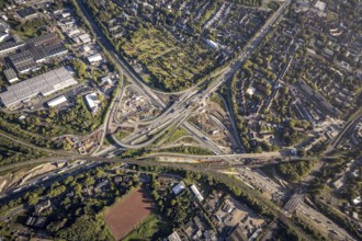 Aerial view, construction site with tunnel construction at the motorway junction Herne of the A42