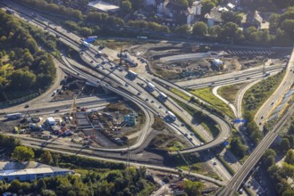 Aerial view, construction site with tunnel construction at the motorway junction Herne of the A42