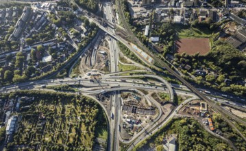 Aerial view, construction site with tunnel construction at the motorway junction Herne of the A42