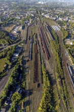 Aerial view, freight station Herne and Wanne-Eickel main station in the district Wanne in Herne,