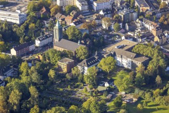 Aerial view, St. Marien Church and St. Marien Hospital Eickel in the district of Eickel in Herne,