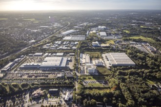 Aerial view, commercial area Koniner Straße in the district Holsterhausen in Herne, Ruhr area,