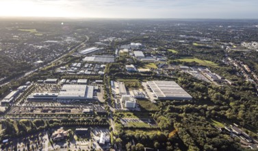 Aerial view, commercial area Koniner Straße in the district Holsterhausen in Herne, Ruhr area,