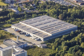 Aerial view, commercial area Koniner Straße with logistics hall in the district Holsterhausen in