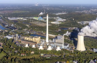 Aerial view, STEAG Herne CHP plant with construction project gas and steam power plant GuD Herne in