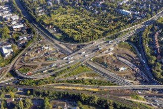 Aerial view, construction site with tunnel construction at the motorway junction Herne of the A42