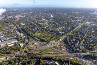 Aerial view, construction site with tunnel construction at the motorway junction Herne of the A42