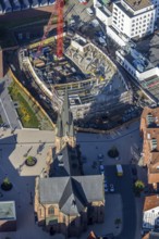 Aerial view, construction site and new building Europaplatz and Europagarten with Kreuzkirche in