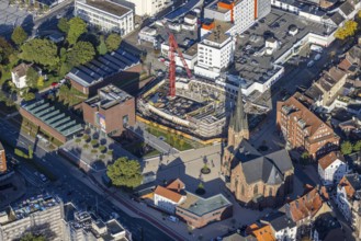 Aerial view, construction site and new building Europaplatz and Europagarten with Kreuzkirche in