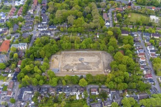 Aerial photo, construction site and modernisation Horst Stadium, Holsterhausen, Herne, Ruhr area,