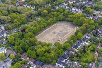 Aerial photo, construction site and modernisation Horst Stadium, Holsterhausen, Herne, Ruhr area,