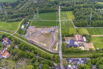 Aerial view, construction area Hofstraße am Hüller Bach, Röhlinghausen, Herne, Ruhr area, North