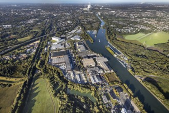 Aerial view, Friedrich der Große industrial estate on the Herne Sea and marina on the Rhine-Herne
