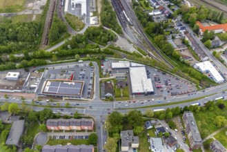 Aerial view, commercial area Dorstener Straße, local supply centre, Wanne-Süd, Herne, Ruhr area,