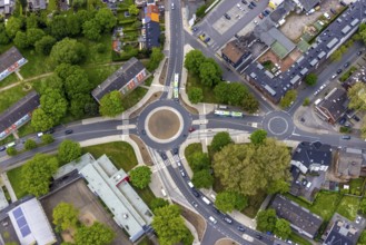 Aerial view, new roundabout Dorneburger Straße, Bielefelder Straße, Königstraße, Schule an der