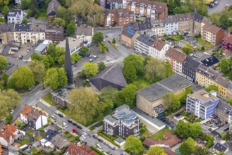 Aerial view, St. Barbara Church, Röhlinghausen, Herne, Ruhr area, North Rhine-Westphalia, Germany,