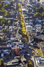 Aerial view, pedestrian zone Bahnhofstraße in autumn colours with the city gallery at Robert