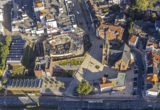 Aerial view, construction site and new building Europaplatz and Europagarten with Kreuzkirche in
