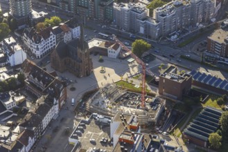 Aerial view, construction site and new building Europaplatz and Europagarten with Kreuzkirche in