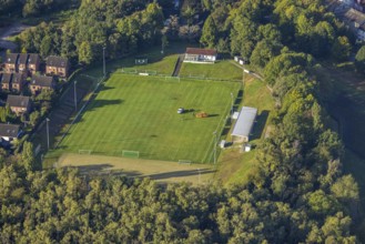 Aerial view, work at the football ground Dr. Jovanovic-Glück-Auf-Stadion of SV Sodingen 1912 in the