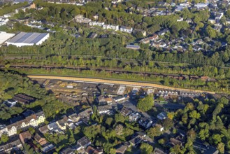 Aerial view, construction site and new construction for residential quarter Am Beiengelände at